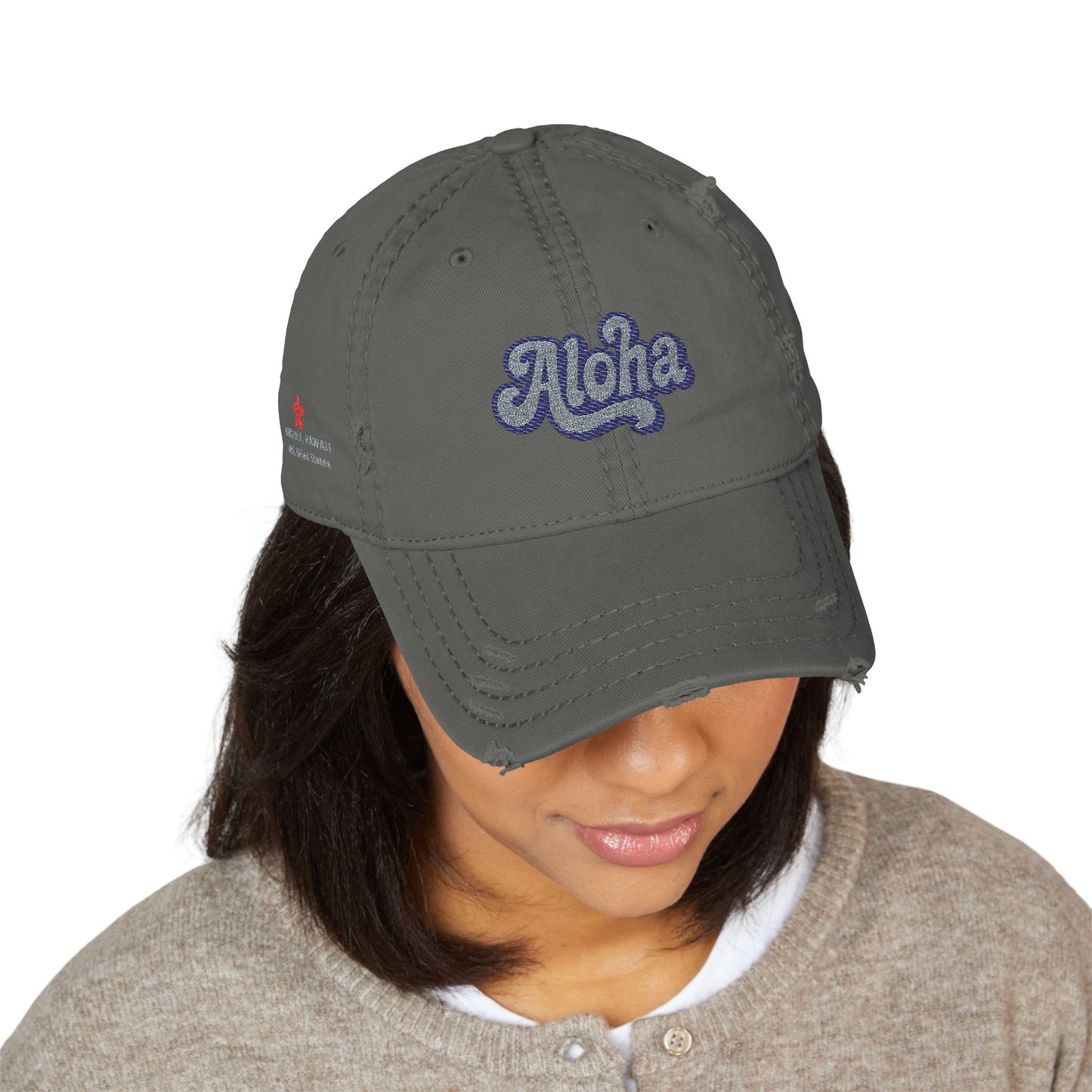 Mili Mili Distressed Aloha  Hat - Relaxed Casual Cap for Summer, Embroidered Hat for Beach Days
