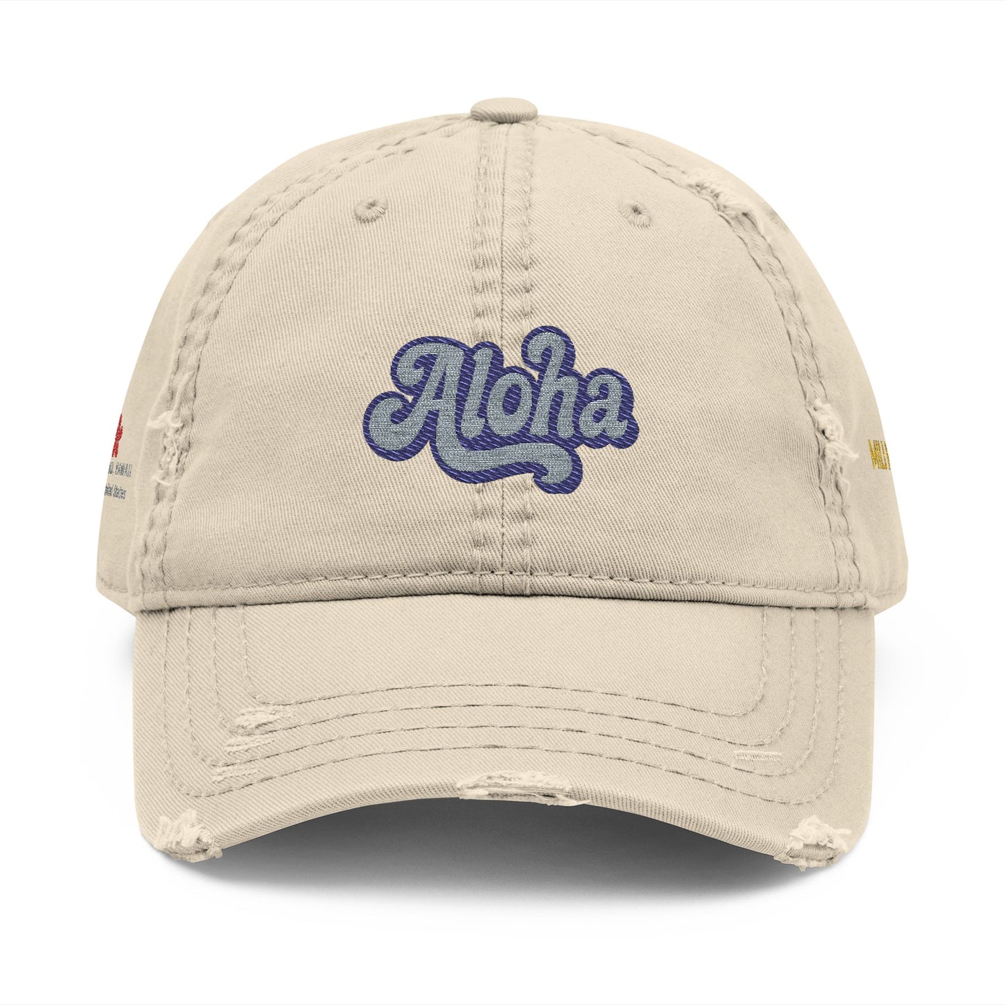 Mili Mili Distressed Aloha  Hat - Relaxed Casual Cap for Summer, Embroidered Hat for Beach Days