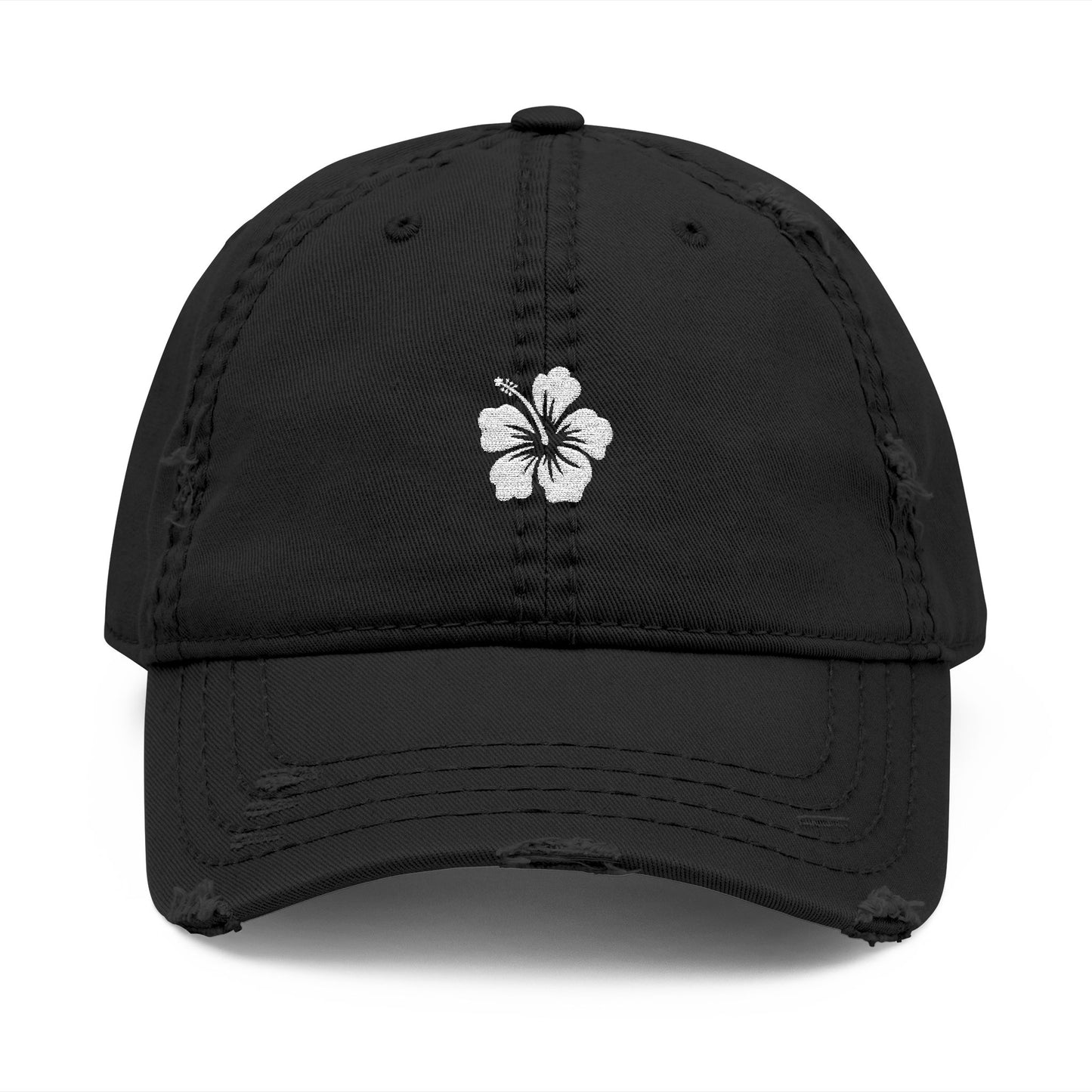 Hibiscus Distressed Floral Hat - Relaxed Casual Cap for Summer, Embroidered Hat for Beach Days,