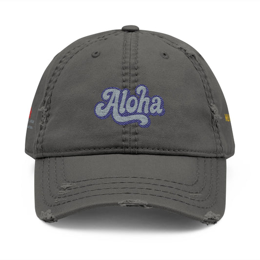Mili Mili Distressed Aloha  Hat - Relaxed Casual Cap for Summer, Embroidered Hat for Beach Days