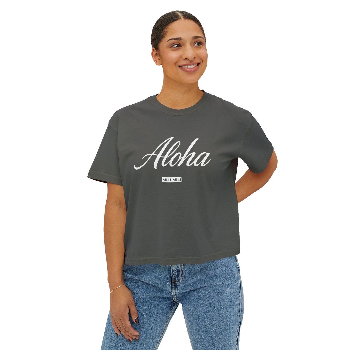 Mili Mili Women's Boxy Tee, Aloha Black