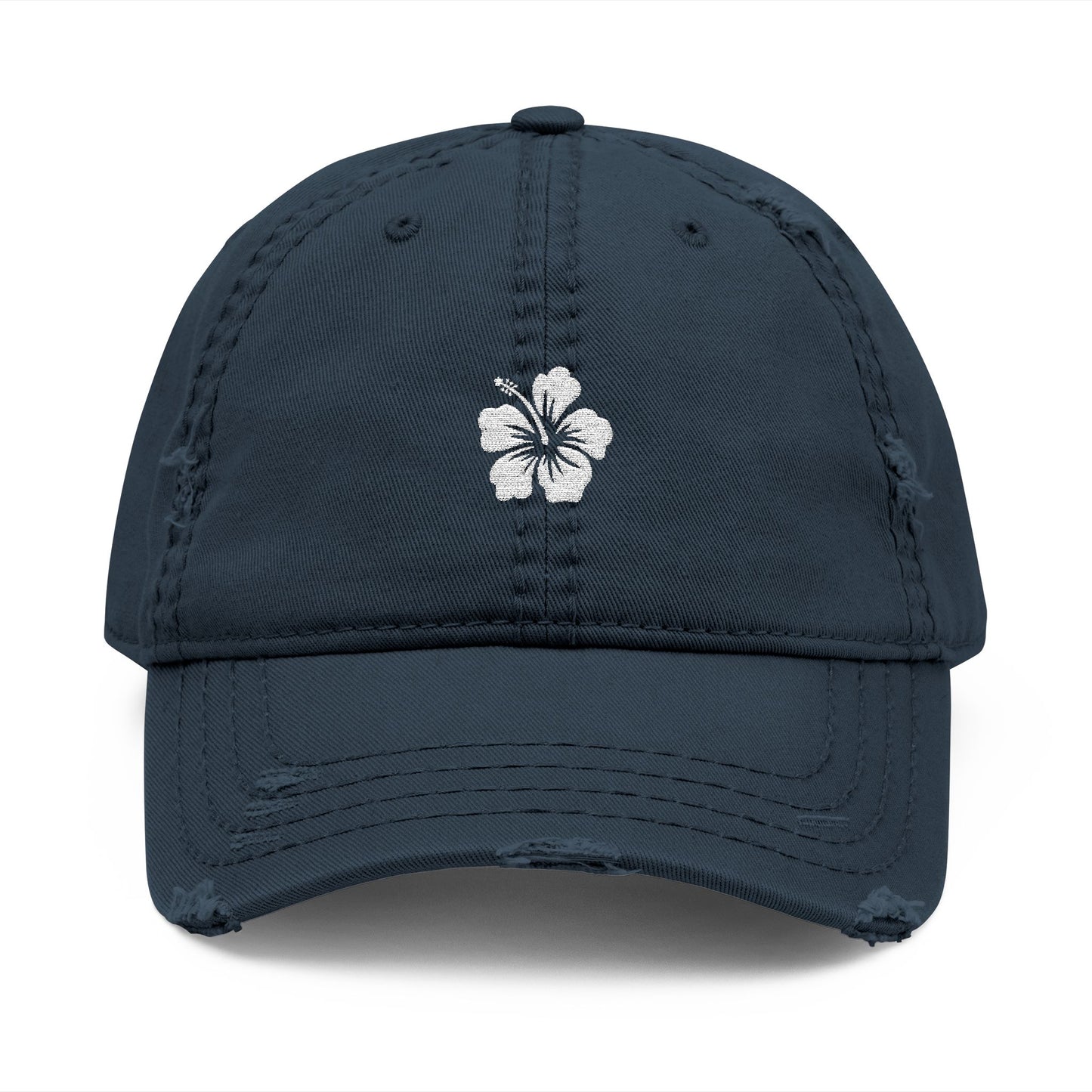 Hibiscus Distressed Floral Hat - Relaxed Casual Cap for Summer, Embroidered Hat for Beach Days,