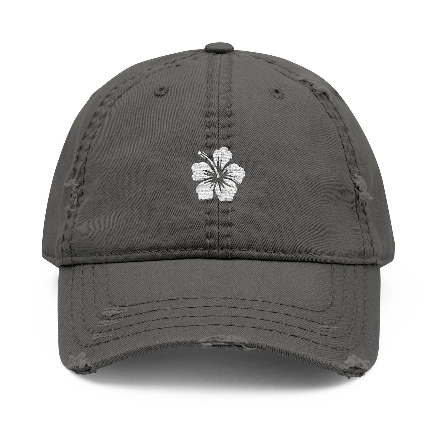 Hibiscus Distressed Floral Hat - Relaxed Casual Cap for Summer, Embroidered Hat for Beach Days,