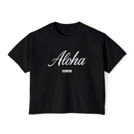 Mili Mili Women's Boxy Tee, Aloha Black