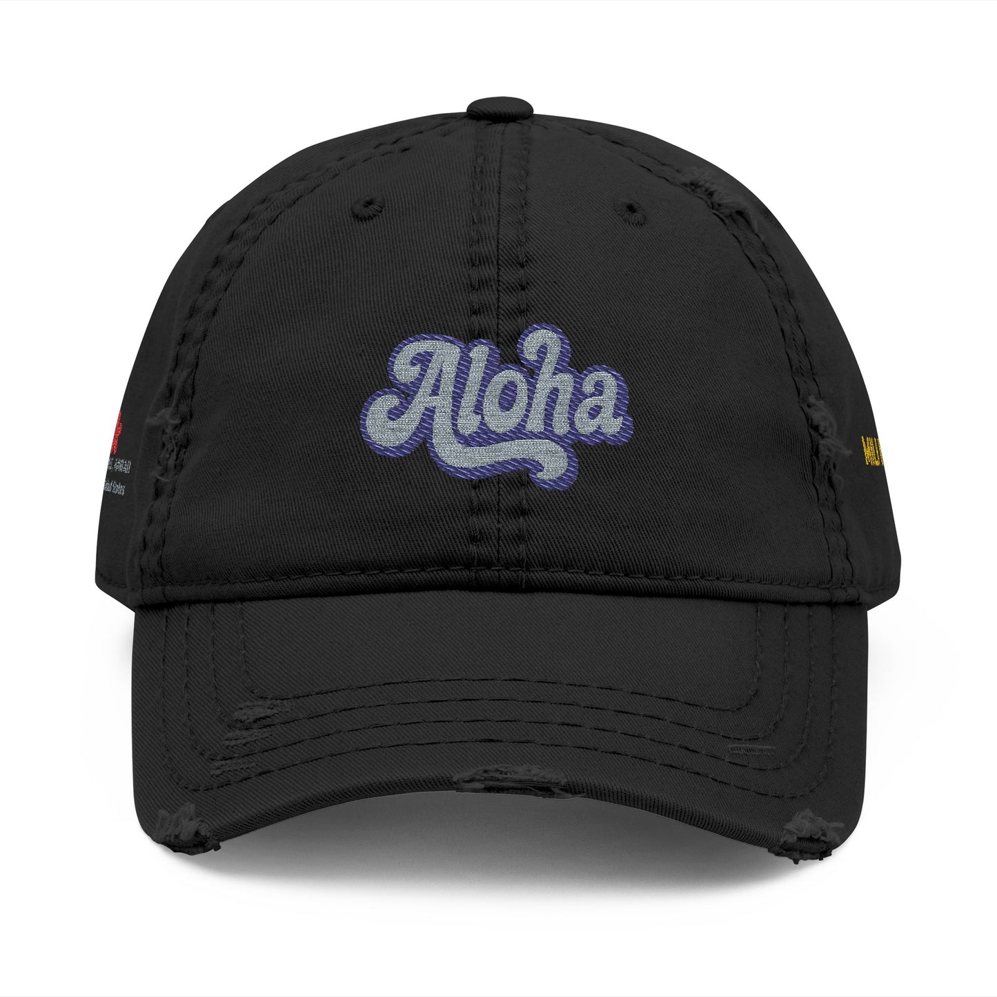 Mili Mili Distressed Aloha  Hat - Relaxed Casual Cap for Summer, Embroidered Hat for Beach Days