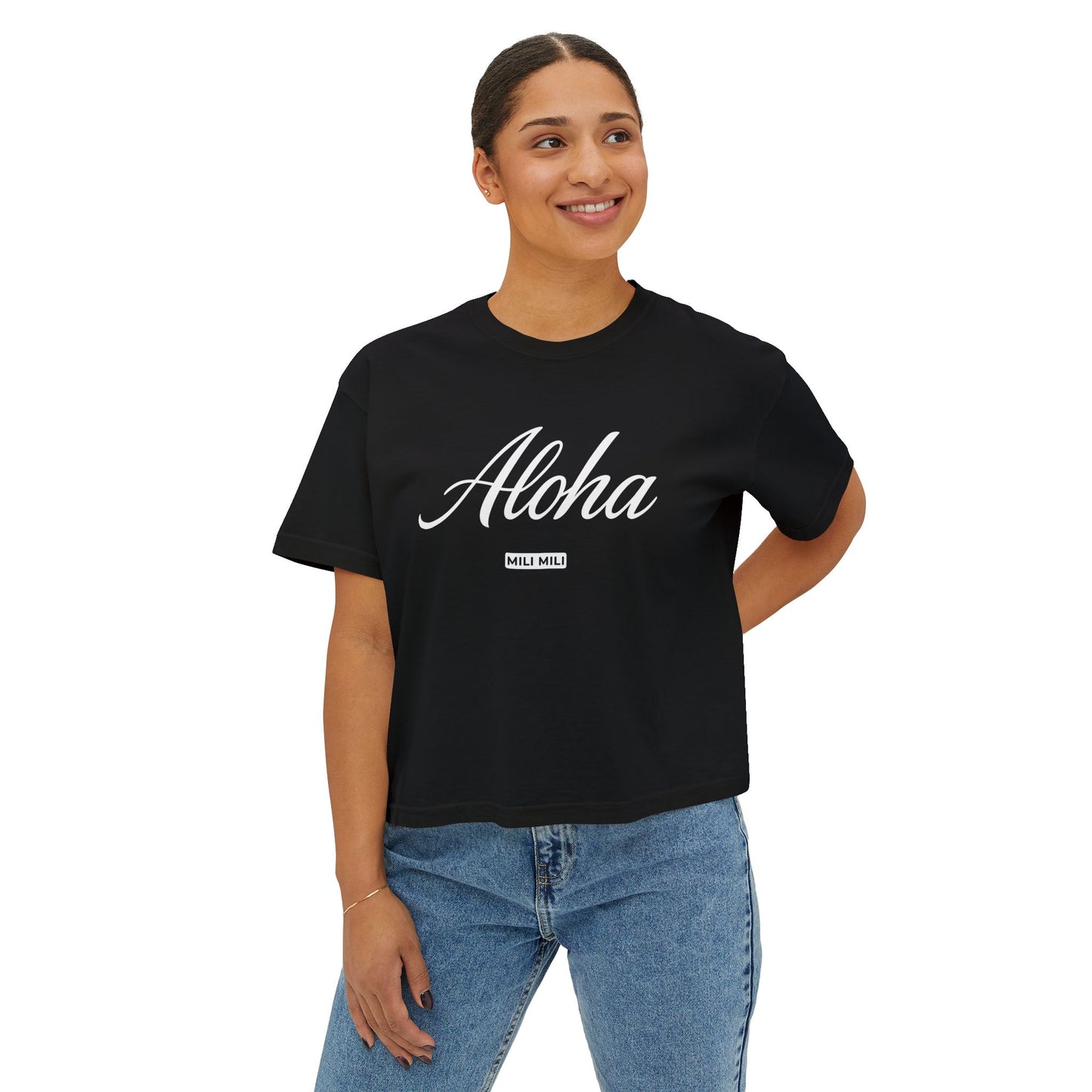 Mili Mili Women's Boxy Tee, Aloha Black